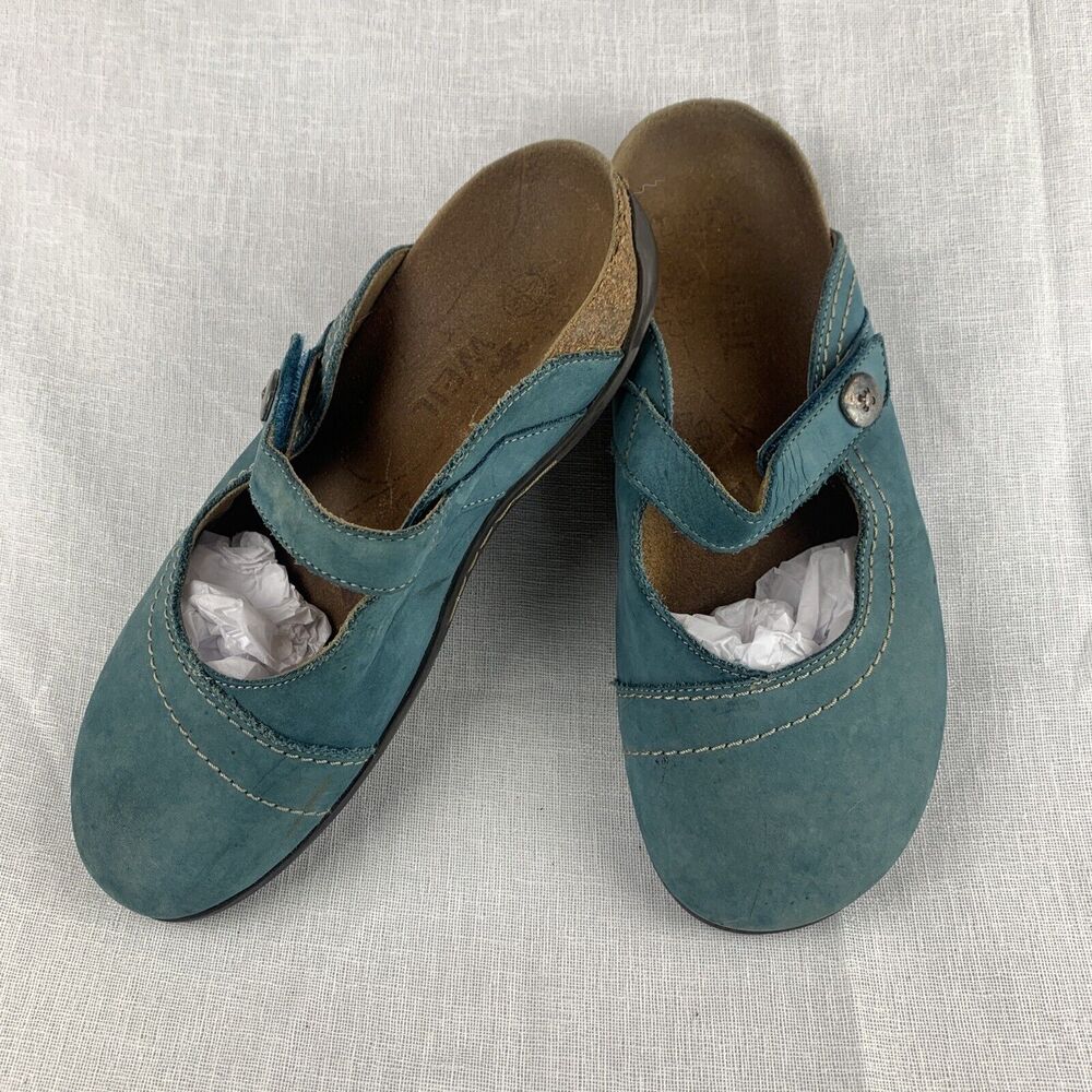 Teal Leather Slip-On Comfort Clogs